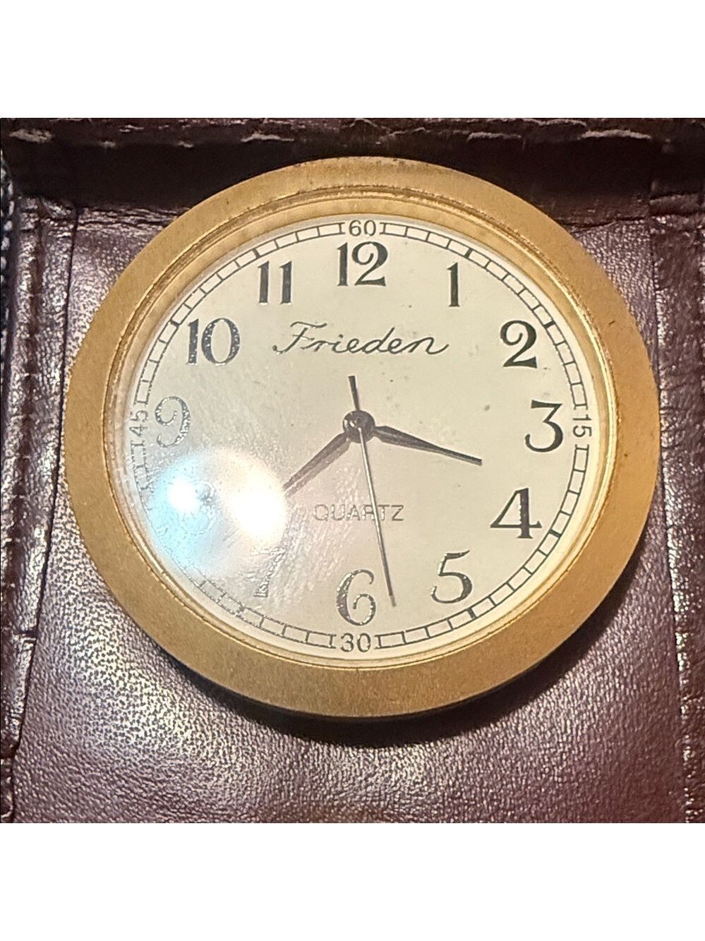 VTG Brown Leather Keychain with Gold Accents Pocket watch - Picture 3 of 8